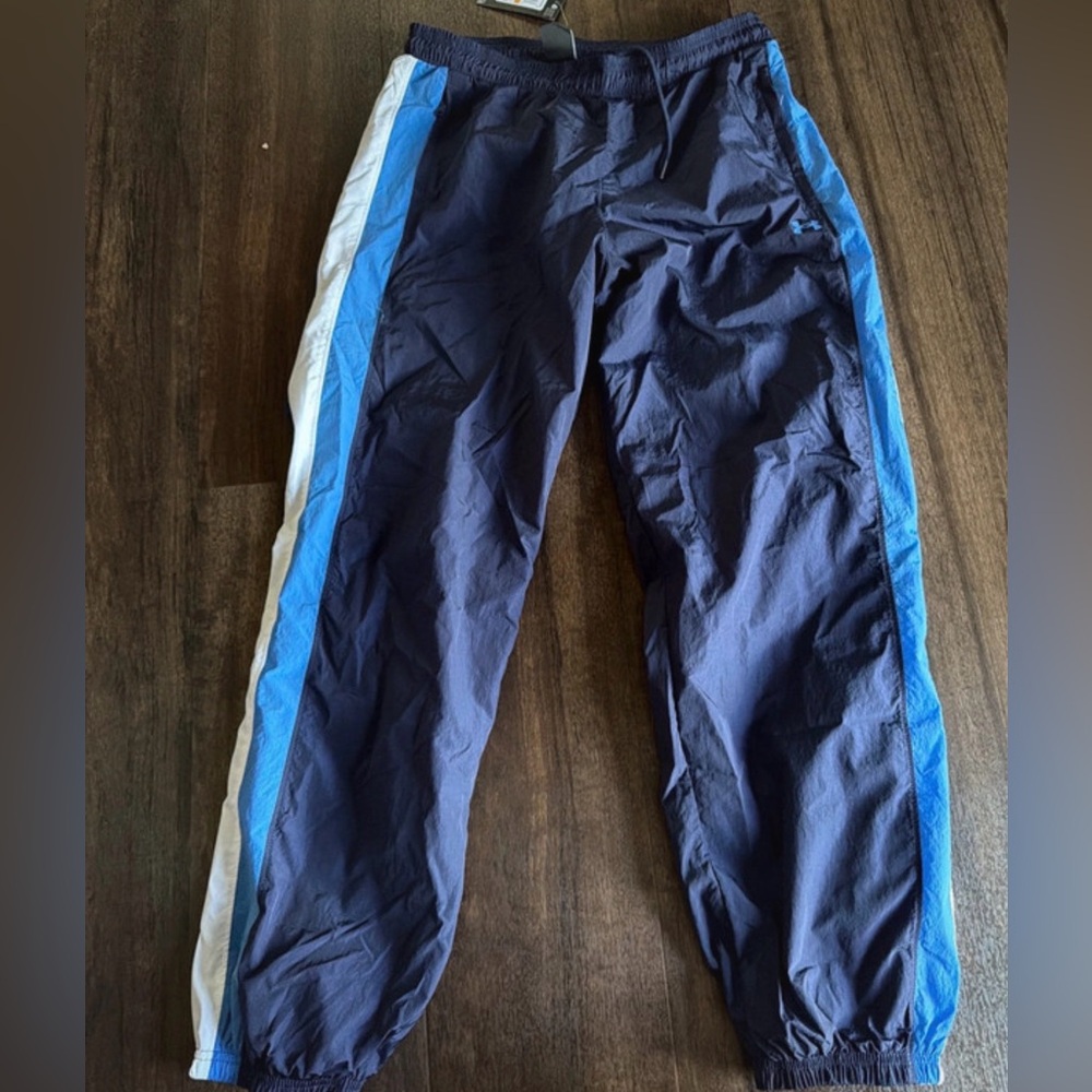 Under Armour Navy Track Pants with Light Blue & White Side Stripes